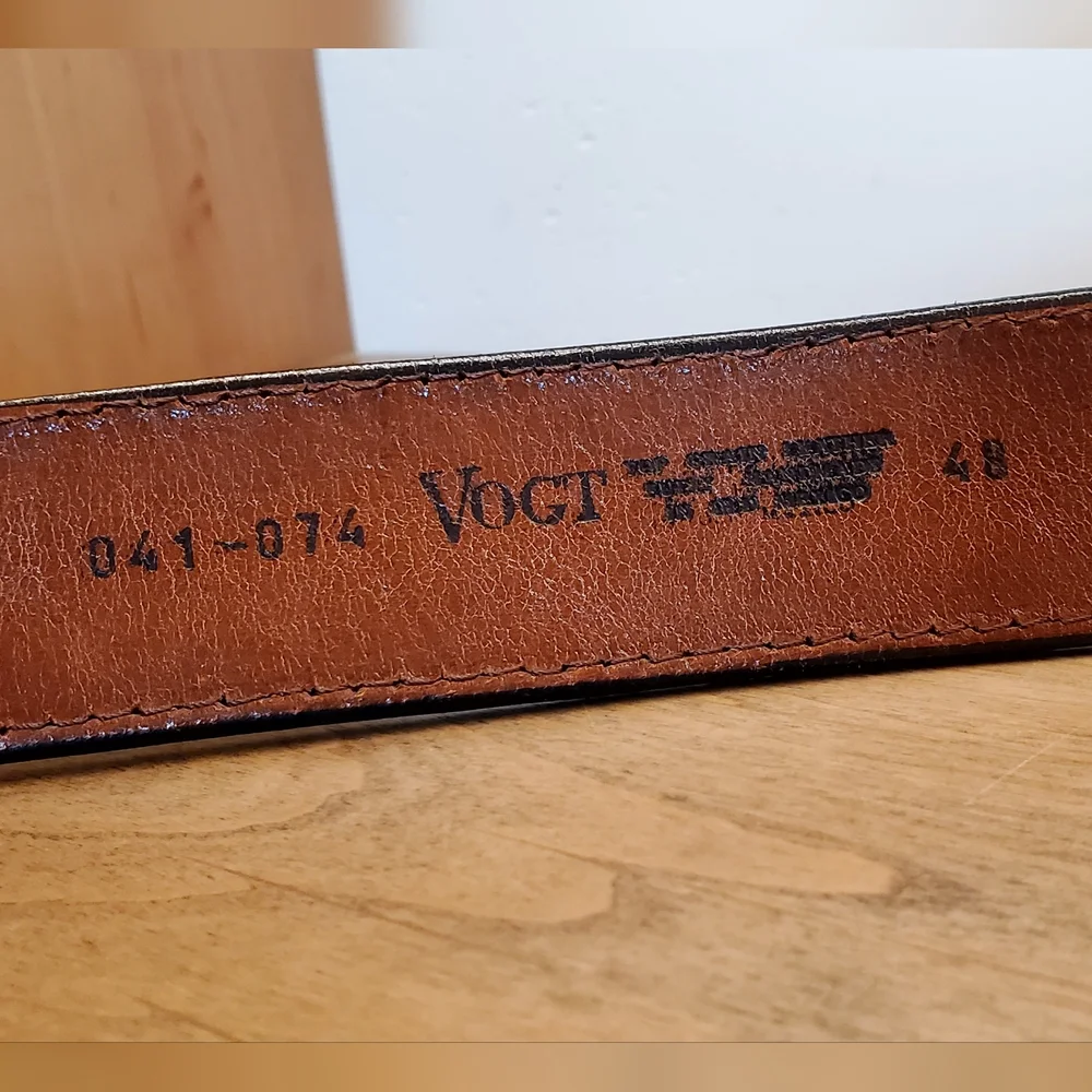 Vogt Russet Brown Hand Tooled Acorn/Leaf Leather Belt, 48